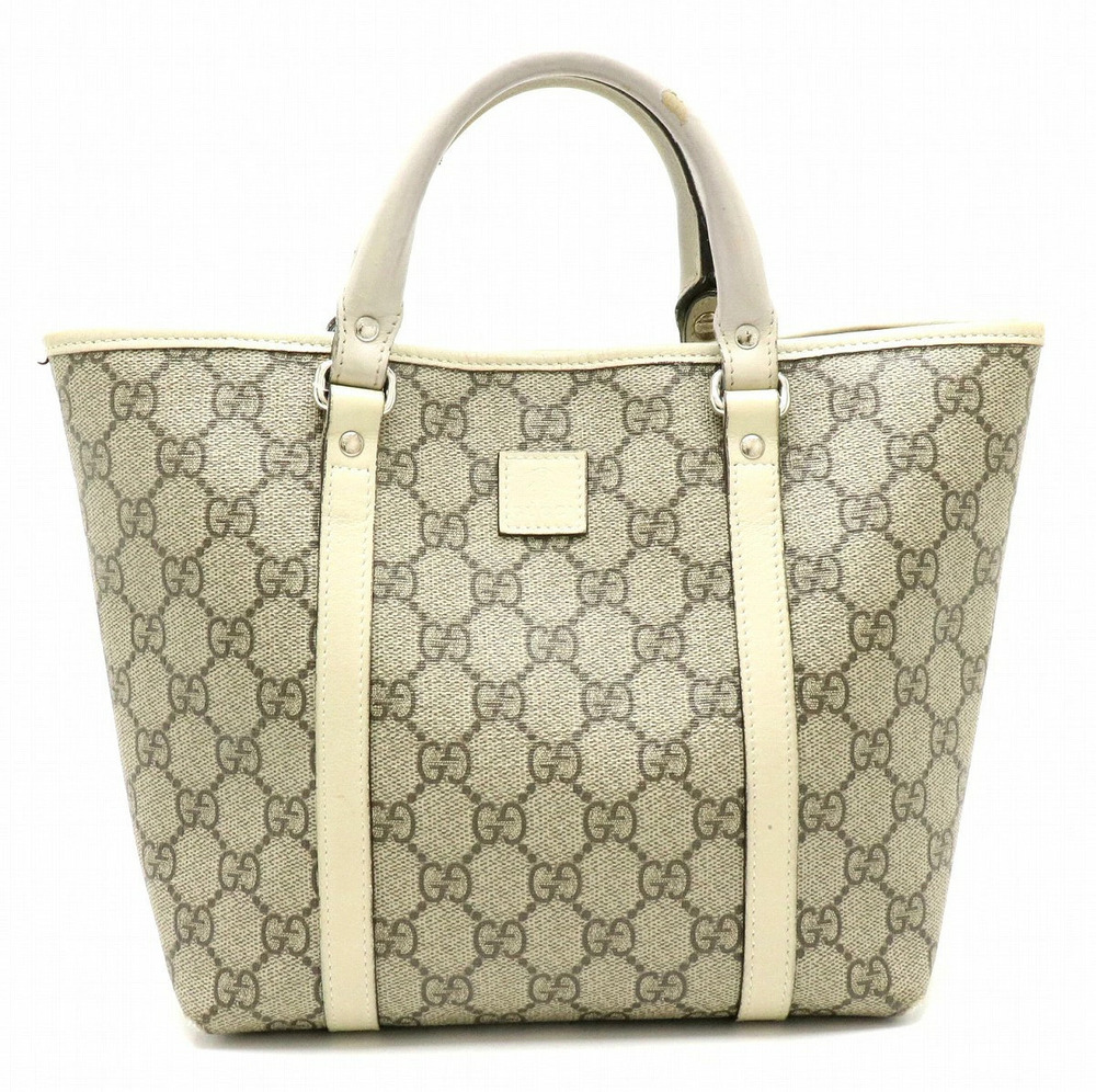 Gucci GG Supreme Handbag Tote Bag Leather Beige Brown Cream Ivory White